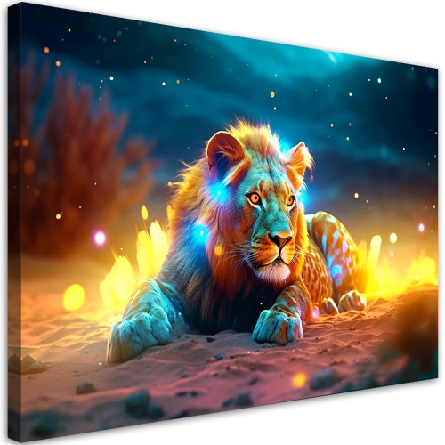 Obraz na plátně, Neonový lev Abstraktní příroda