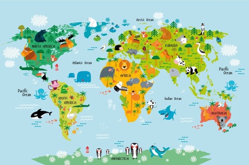 Samolepící tapeta dětská mapa světa se zvířátky