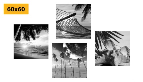 Set obrazů zátiší moře v černobílém provedení
