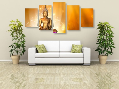 5-dílný obraz socha Buddhy na lotosovém květu