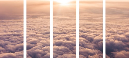 5-dílný obraz západ slunce z okna letadla