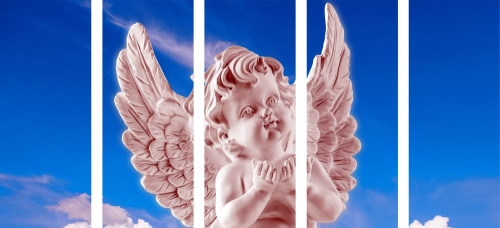 5-dílný obraz růžový pečlivý andílek na nebi