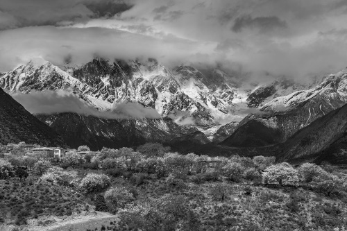 Samolepící fototapeta jedinečná černobílá horská krajina