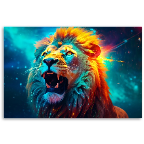 Obraz na plátně, Abstraktní neonový lev AI