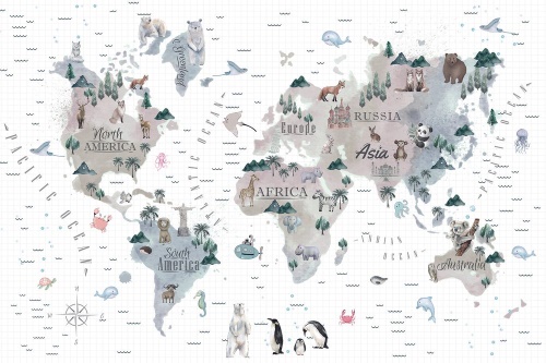 Samolepící tapeta minimalistická mapa se zvířátky