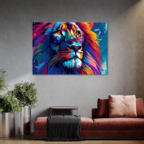 Obraz na plátně, Barevný neonový lev Abstrakce
