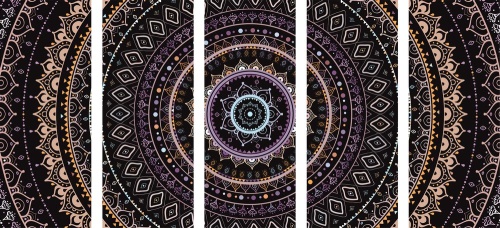 5-dílný obraz Mandala se vzorem slunce ve fialových odstínech