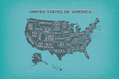 Tapeta naučná mapa USA s modrým podkladem