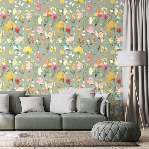 Tapeta abstraktní namalované květiny - 75x1000 cm