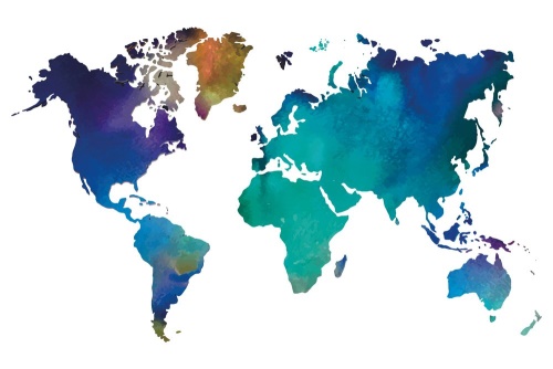 Tapeta mapa světa barevná v akvarelovém provedení
