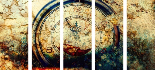 5-dílný obraz starožitné hodiny