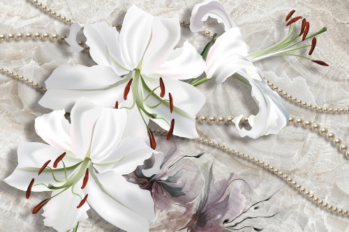 Tapeta krásná rozkvetlá lilie s perlami
