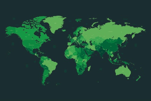 Tapeta detailní mapa světa v zeleném provení