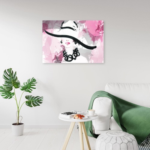 Obraz na plátně, Žena s růžovým kloboukem