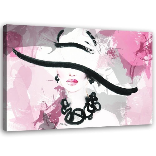 Obraz na plátně, Žena s růžovým kloboukem