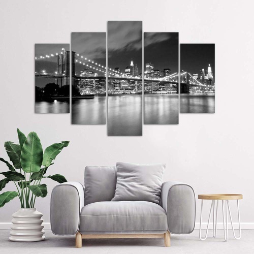 Obraz na plátně pětidílný Newyorský most Černobílý