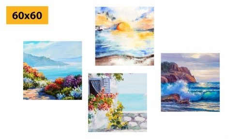 Set obrazů výhled na moře v imitaci malby