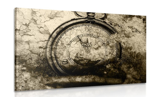 Obraz starožitné hodiny v sépiovém provedení