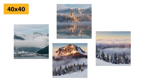 Set obrazů zimní zasněžená krajina