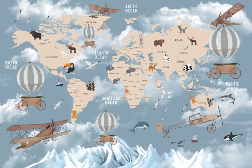 Samolepící tapeta nádherná dětská mapa se zvířátky
