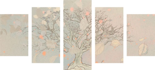 5-dílný obraz kreslený podzimní strom
