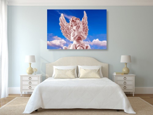 Obraz růžový pečlivý andílek na nebi