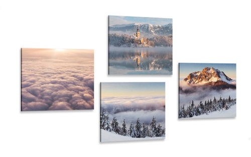 Set obrazů zimní příroda s oblaky