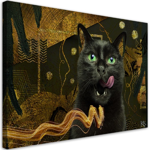 Obraz na plátně, Abstrakce zlata černé kočky