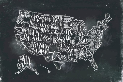 Tapeta naučná mapa USA s jednotlivými státy