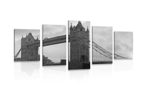 5-dílný obraz Tower Bridge v Londýně v černobílém provedení