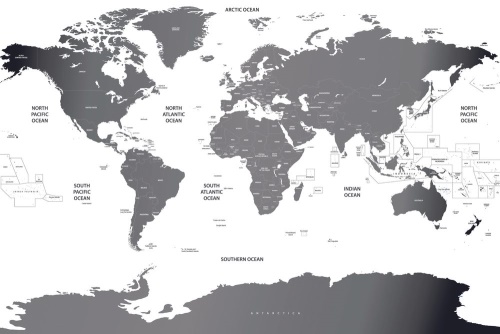 Samolepící tapeta mapa světa s jednotlivými státy v šedé barvě