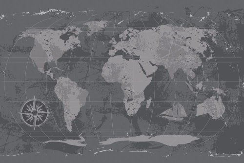 Tapeta mapa světa rustikální  v černobílém