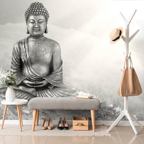 Tapeta meditující Budha černobílý 