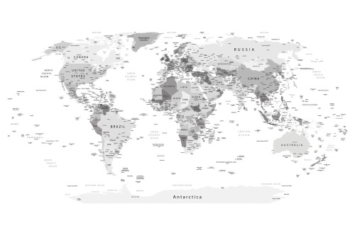 Samolepící tapeta černobílá mapa s názvy