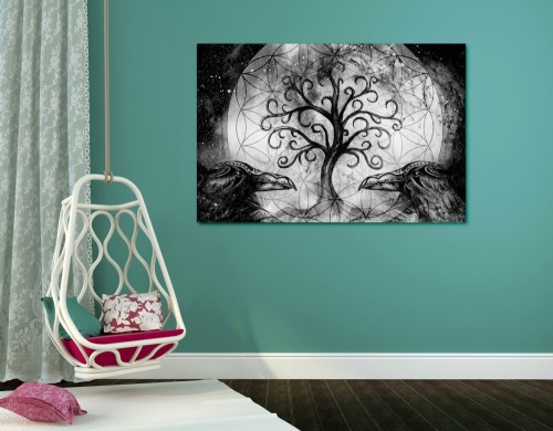 Obraz magický strom života v černobílém provedení
