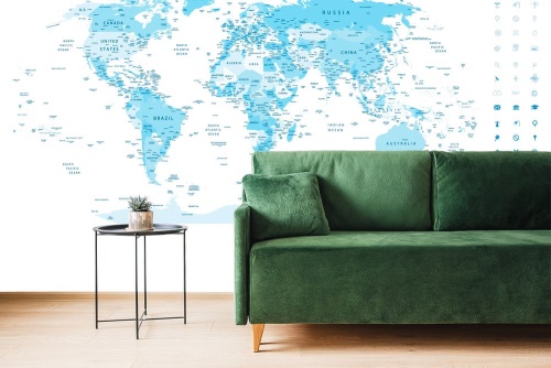 Tapeta detailní mapa světa v modré barvě