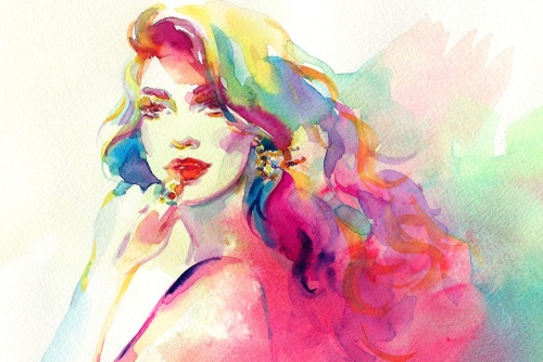 Obraz akvarelový ženský portrét