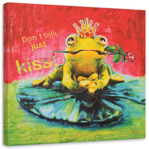 Obraz na plátně Nápis Frog Flower Kiss