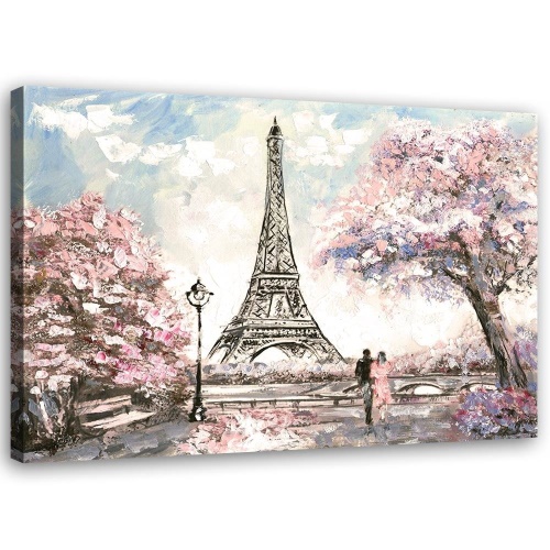 Obraz na plátně Eiffelova věž Paříž růžová malovaná