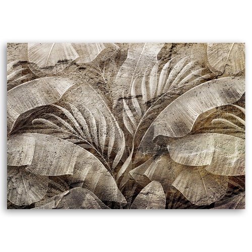 Obraz na plátně, Palmová džungle listy na imitaci betonu