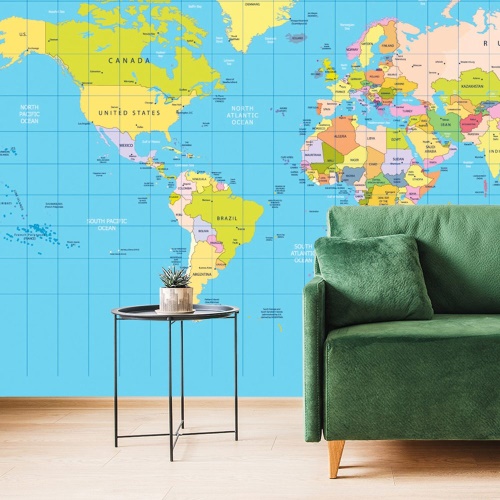 Tapeta klasická mapa světa na modrém pozadí