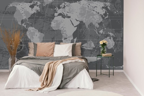 Samolepící tapeta rustikální mapa světa v černobílém