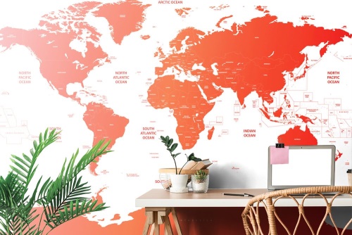 Samolepící tapeta mapa světa s jednotlivými státy v červené barvě