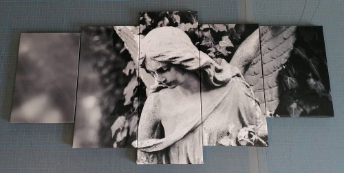 5-dílný obraz socha anděla v černobílém provedení