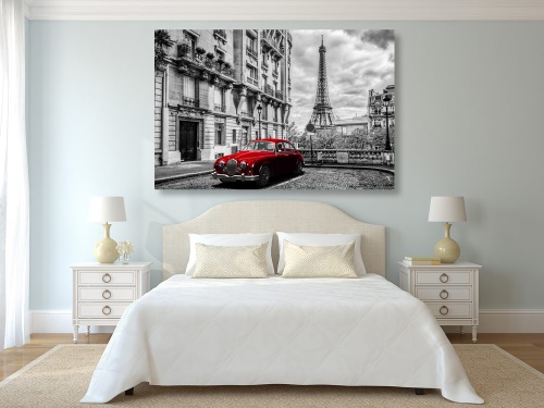 Obraz červené retro auto v Paříži