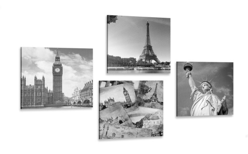 Set obrazů města a historické pohlednice
