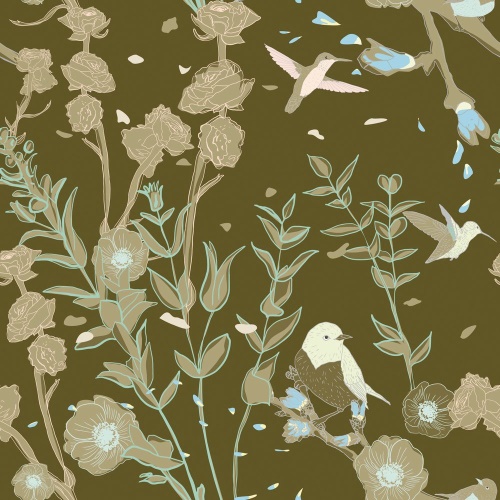 Samolepící tapeta rozkvetlý les plný ptáčků - 75x1000 cm
