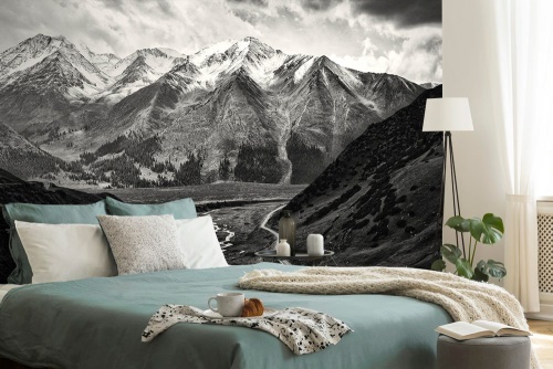 Samolepící fototapeta horské panorama v černobílém