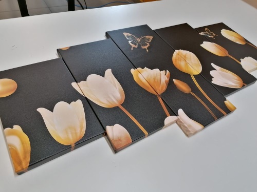 5-dílný obraz tulipány se zlatým motivem