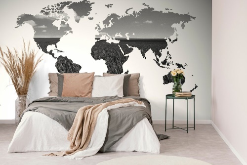 Samolepící tapeta mapa světa v černobílém